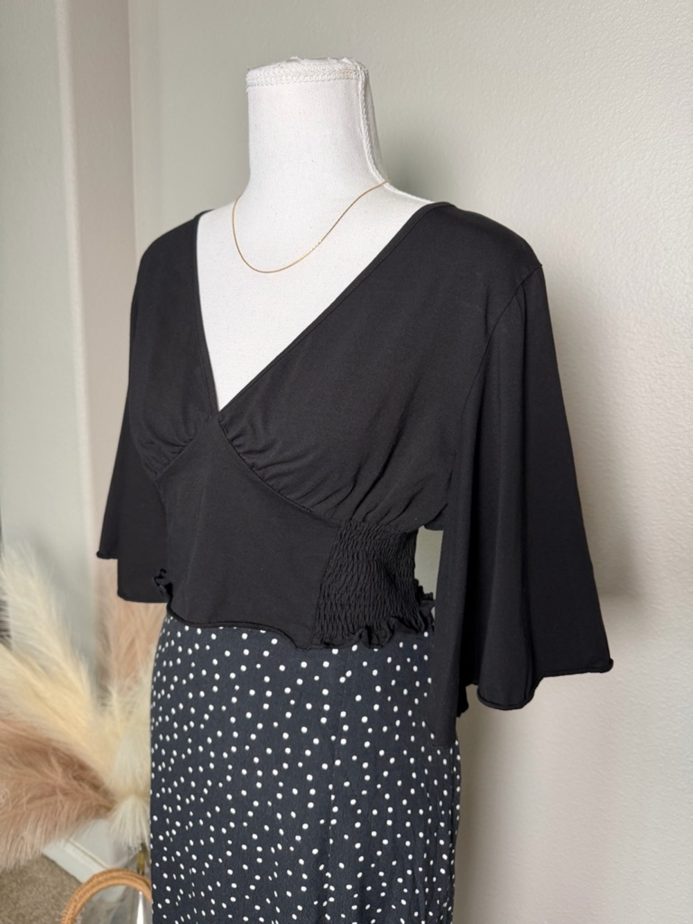 Black V-Neck Flutter Sleeve Crop Top